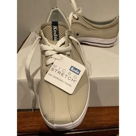 Keds - Micro Stretch Lace Up Tennis Sneakers - Taupe w/White Laces & Soles- 9 - Picture 7 of 8